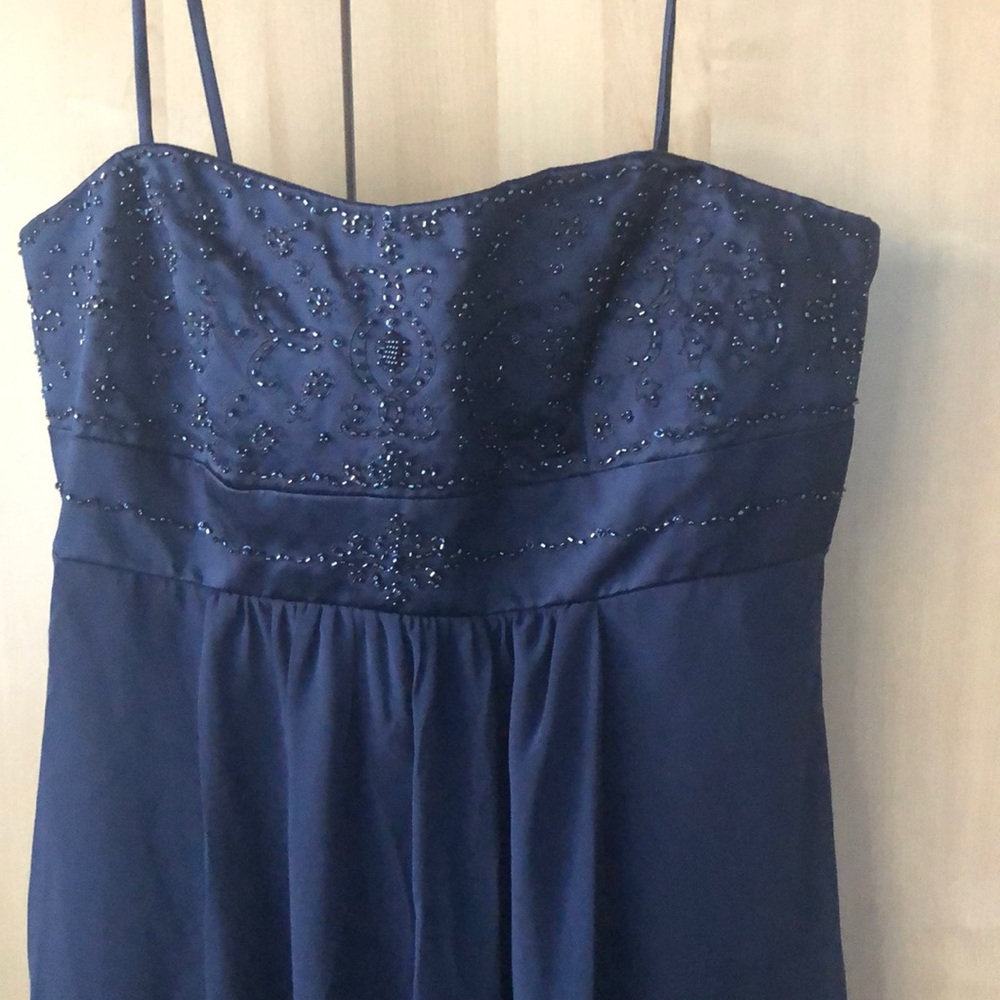 Navy beaded bubble evening gown